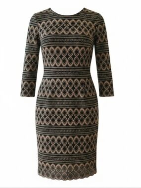 CACHE | CROCHETED LACE COCKTAIL BODYCON QUARTER SLEEVE DRESS